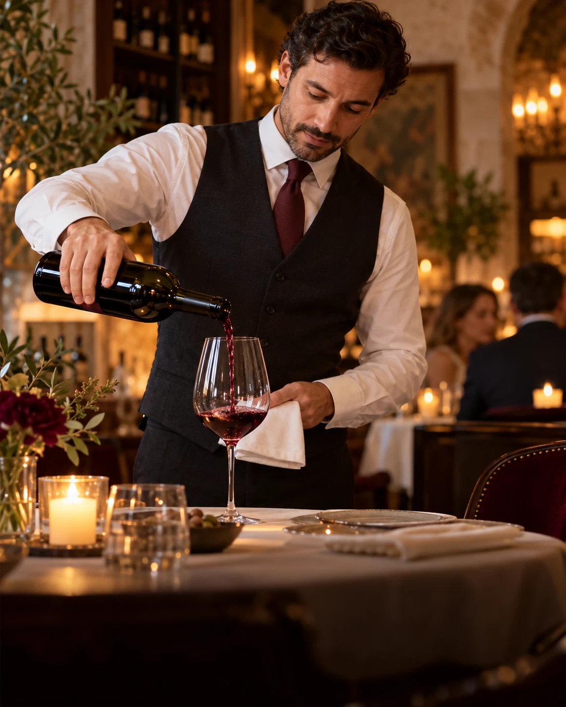 Sommelier carefully serving wine