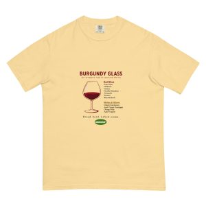 Burgundy Glass wine education print on a Butter heavyweight T-shirt